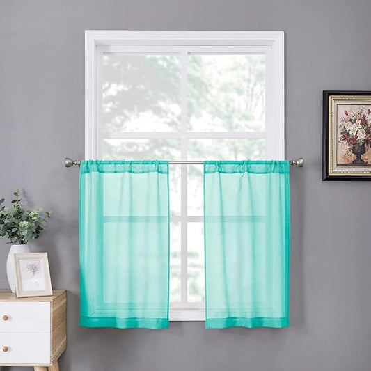 Tollpiz Sheer Tier Curtain Linen Textured Half Kitchen Curtains Sheer Light by Tollpiz