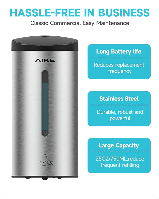 AIKE Automatic Wall Mount Liquid Soap Dispenser, Commercial Stainless Steel - Image 5