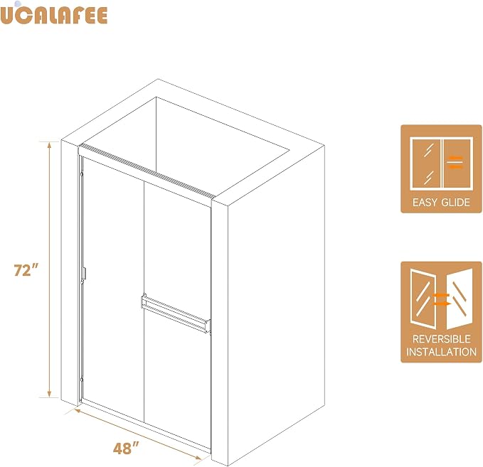 Shower Door 44-48 in. W x 72 in. H, UCALAFEE Semi-Frameless Double Sliding - Image 7