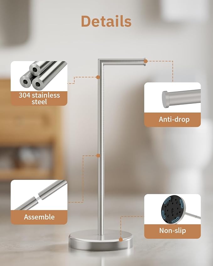 BWE Brushed Nickel Toilet Paper Holder Stand SUS304 Stainless Steel Modern - Image 9