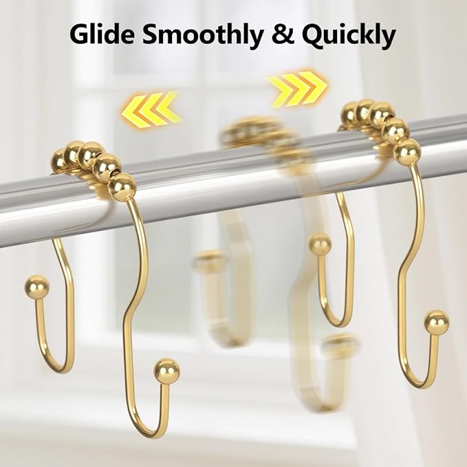 Double Shower Curtain Hooks, Sturdy Metal Nickel Shower Curtain Rings, Glide - Image 6