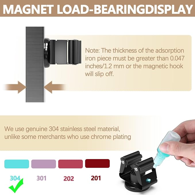 3-H Magnetic Broom Holder 4 Piece, 304 Stainless Steel Broom Holder Wall Mount - Image 3