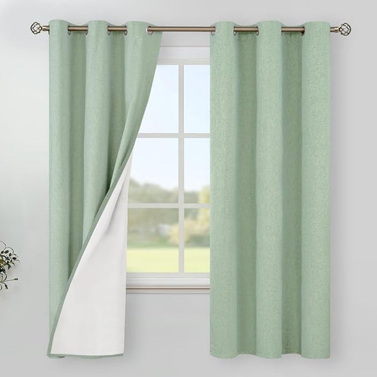 YoungsTex Light Green Linen 100% Blackout Curtains 63 Inch Length by YoungsTex