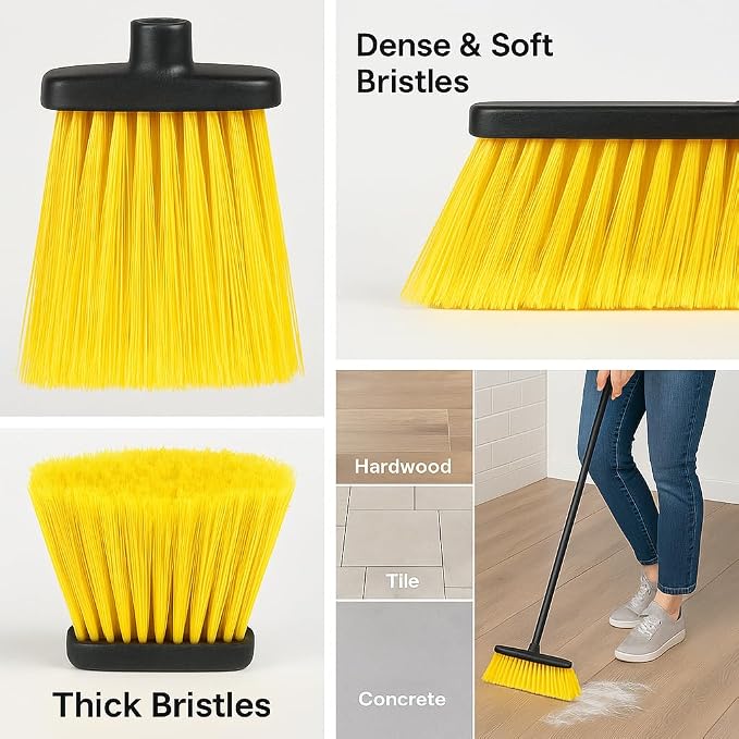 LUZIA Yellow 14" Premium Broom Head – Extra Dense Soft Flagged Bristles – Deep - Image 3