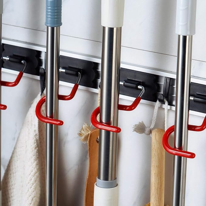 Wall Mounted Mop and Broom Holder, Stainless Steel, 34 Inches, 8 Position Rack - Image 6
