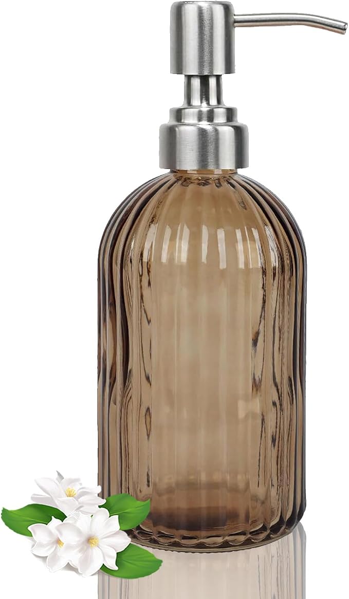 14Oz Brown Soap Dispenser Bathroom, Refillable Dish Soap Dispenser by Unknown