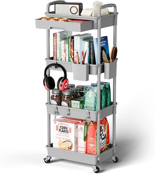 4 Tier Rolling Cart Organizer, Art Craft Diaper Bedside Snack Laundry Room by Sorgion