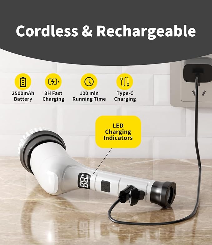 Electric Spin Scrubber, Cordless Household Cleaning Brush - Image 5