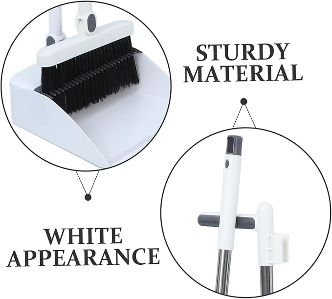 FRCOLOR Long Handle Broom and Foldable Dustpan Set Lightweight Stainless Steel - Image 3