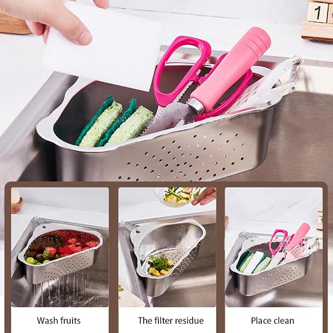 Triangle Sink Drainer Basket, Stainless Steel Triangular Sink Drain Shelf - Image 4