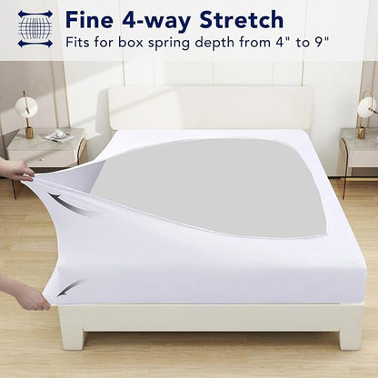 PureFit Stretchy Box Spring Cover Queen - Elastic Fitted Box Spring Wrap Around 4 Sides, Wrinkle & Fading Resistant Fits Queen Size Beds, White