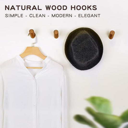 Wood Hooks, 3 Pack Wall Hooks Heavy Duty Rustic Coat Hooks Wall Mounted - Image 2