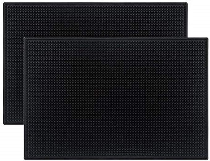 Tebery 2 Pack Black Bar Mat, Non Slip Cocktail Service Spill Mats by Tebery