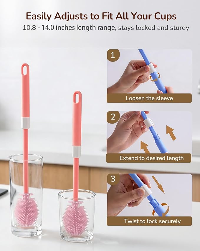 Extendable Bottle Brush with Straw Cleaner Brush, 10.8 to 14 Inches Adjustable - Image 4