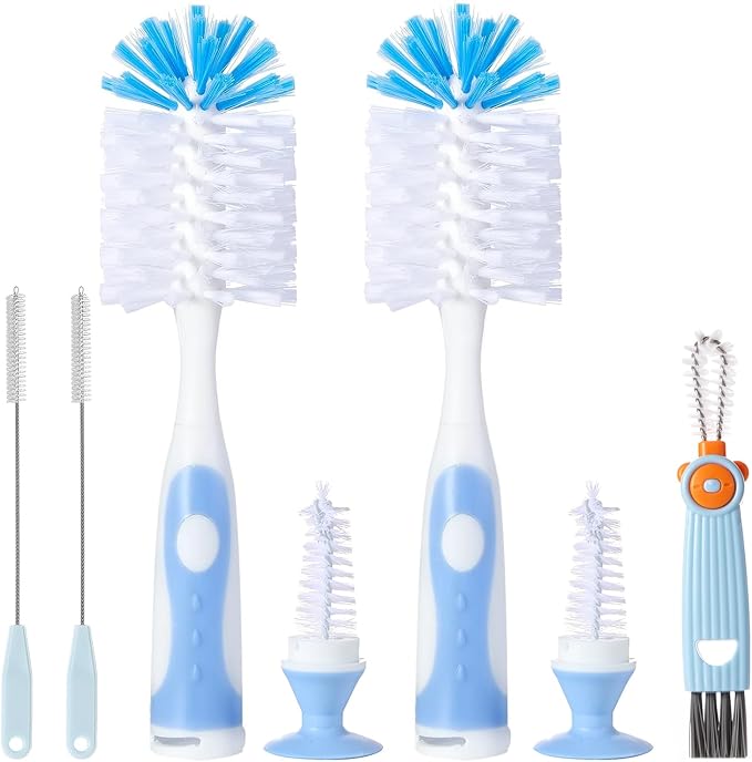 Baby Bottle Brush Set, Bottle Cleaner, 2 Hidden Nipple Brush, 2 Straw Brush by AnivonaDirect