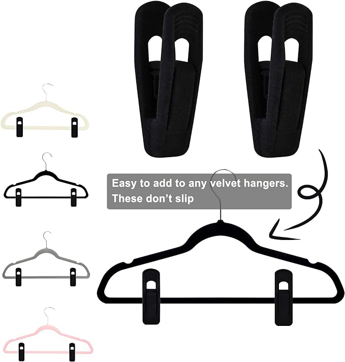 Black Velvet Hangers Clips 40 PCS, Pants Hangers Velvet Clips Easily Add to - Image 2