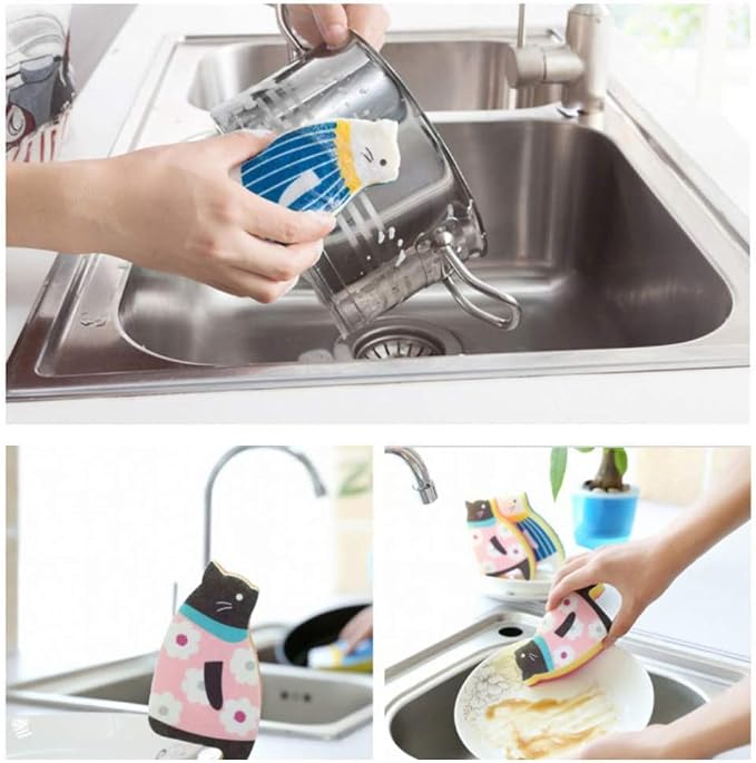 Sink Cat Dish Sponge Scrubber for Washing Dishes Dishwashing Cloth Scrubber - Image 4