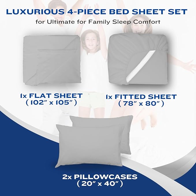 DREAMCARE Sheet Set, 4pcs Twin XL - Extra Deep, Cooling Microfiber, Luxury Hotel Bed Sheets with Side Pocket, L. Gray