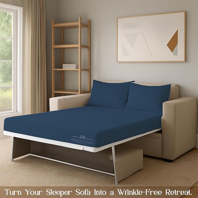 Sleeper Sofa 4 Piece Bed Sheet Set Premium Quality 100% Cotton 500 Thread Count, Smooth & Super Soft Sateen Weave, Extra Soft Bed Sheets, Wrinkle Free, 4 Inch Deep Pocket (Full, Medium)