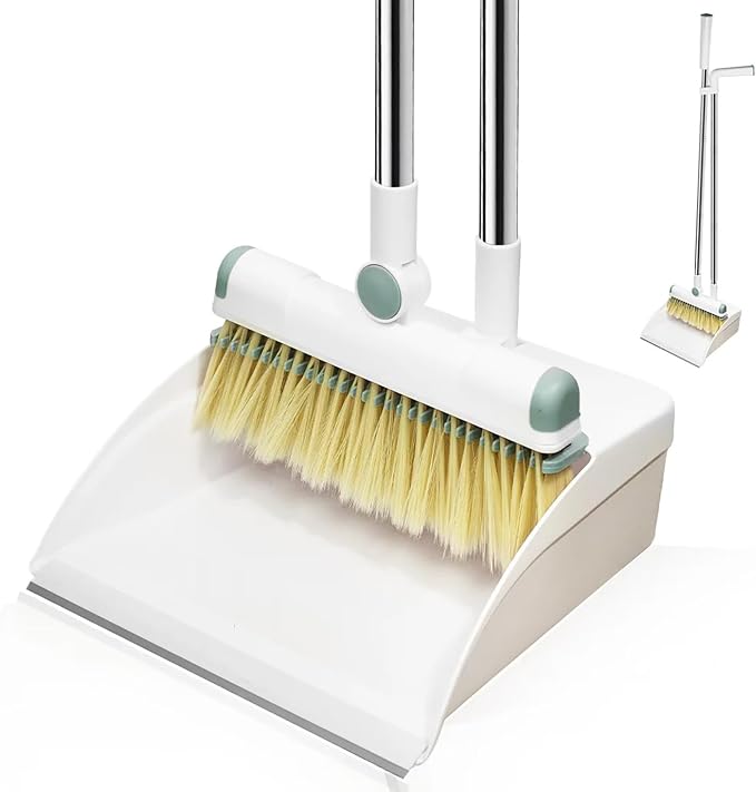 Broom and Dustpan Set 50" Long Handle Foldable Stand Up Broom and Dustpan by Q-Hillstar