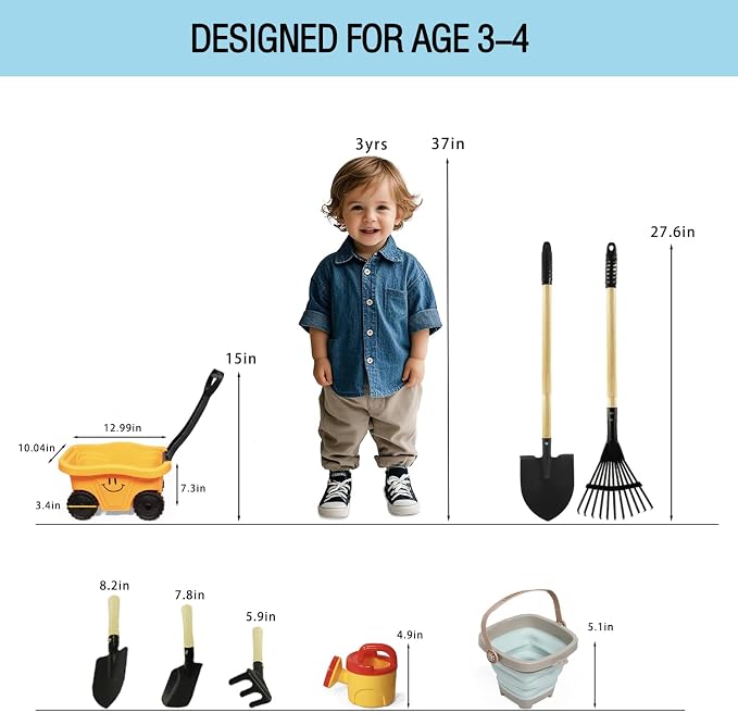 Todders Wheelbarrow Gardening Set, Kids Rake and Shovel Set - Image 2