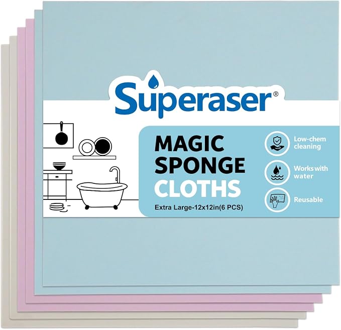 Oversized Magic Cleaning Pads, Melamine Foam Eraser Cloths, Tough Stain Remover by SUPERASER