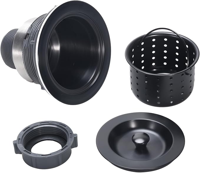Kitchen Sink Drain 3-1/2 Inch Black Sink Drain Assembly Kit, Removable Deep - Image 2