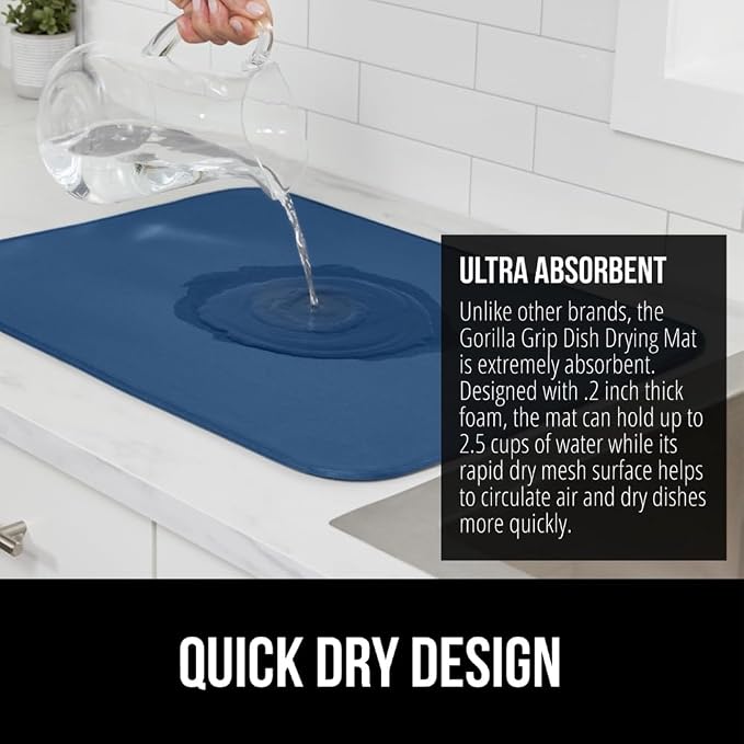 GORILLA GRIP Ultra Water Absorbent Microfiber Dish Drying Mat, Quick Dry Thick - Image 3