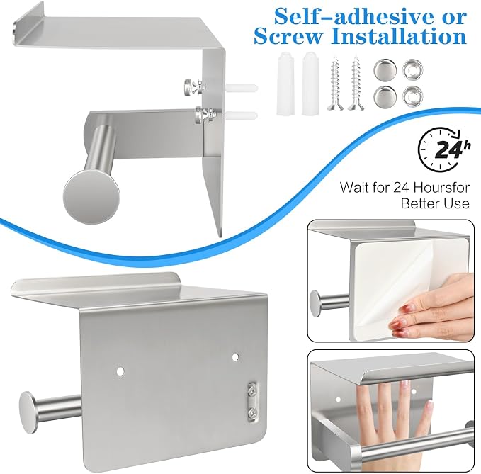 1pcs Toilet Paper Holder with Shelf, Brushed Nickel Stainless Steel Bathroom - Image 2