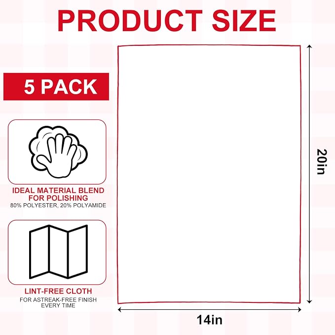 5 Pcs Wine Glass Polishing Cloths Large Microfiber Cleaning Cloths 20 x 14 Inch - Image 2