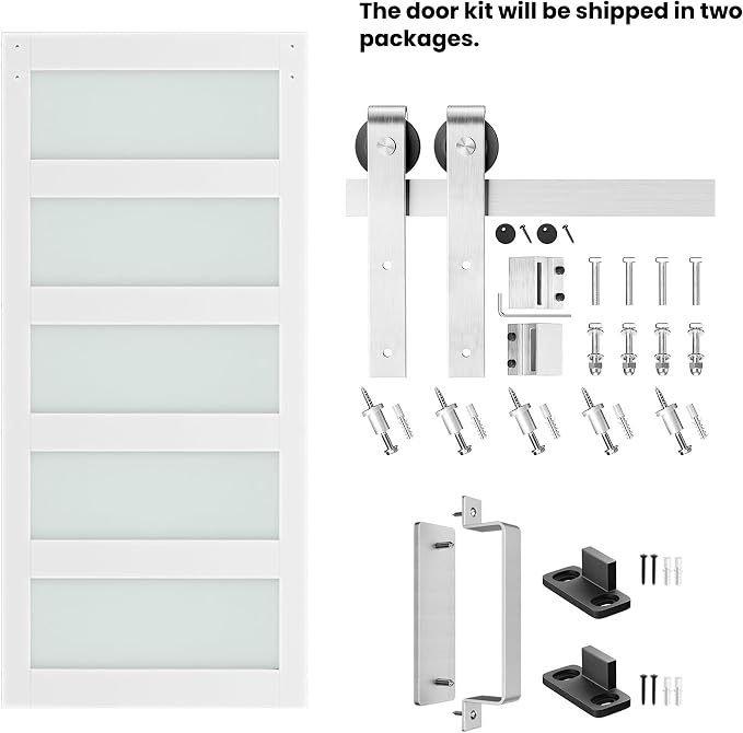 42'' x 84'' Glass Barn Door and 7 Ft Brushed Nickel Hardware Kit Included - Image 6