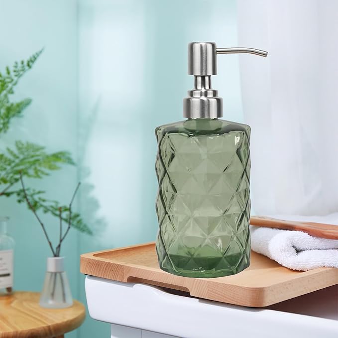 12Oz Green Glass Soap Dispenser - Image 4