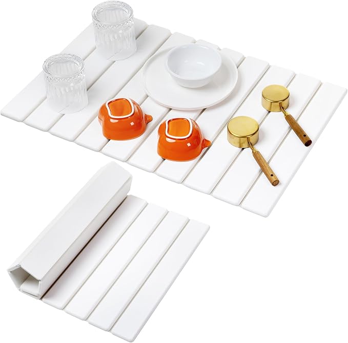 Large Stone Drying Mat for Kitchen Counter, 24x16 Foldable Self Stone Dish by Home+Greats