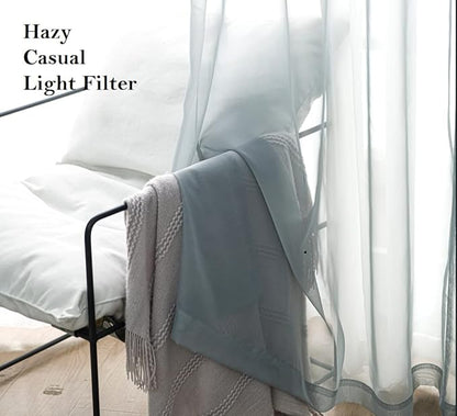 PI Grey Sheer Curtains 63 Inches Long with Rings Top,Translucent Voile Small Window Sheer Curtain for Office/Kitchen 2 Panels (W42 X L63, Blue Grey)