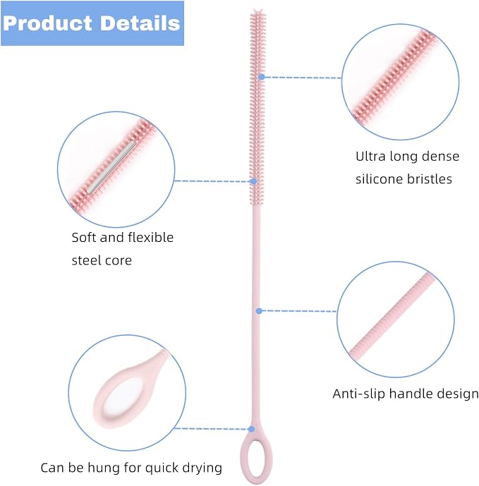 4Pcs Reusable Silicone Straw Cleaner Brush Extra Long, Soft Bendable, Non-Slip - Image 3