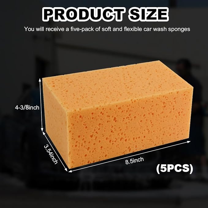 5PCS Car Wash Sponges, 8.5"×4.4"×3.5" Large Extra Soft Coral Non Scratch Sponge - Image 2