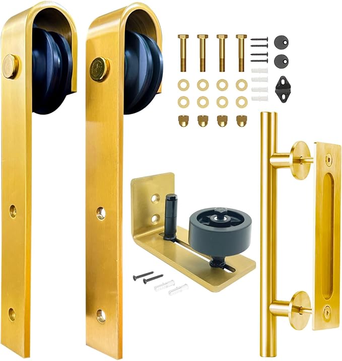 Rio Salto Brushed Gold Barn Door Hardware Set – Inc. Sliding Barn Door Rollers by RioSalto