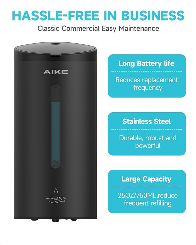 AIKE Automatic Wall Mount Liquid Soap Dispenser, Commercial Stainless Steel - Image 5