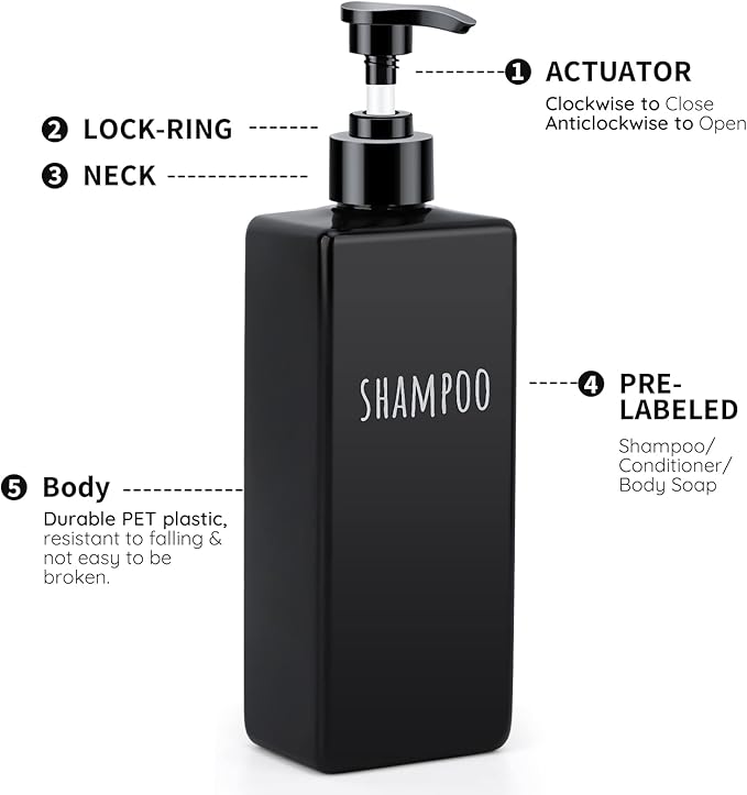 Segbeauty Plastic Square Soap Dispenser Black, 500ml Empty Reusable Pump Bottle - Image 3