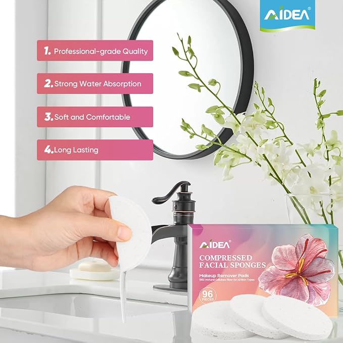 AIDEA Compressed Facial Sponges 96Count White, Face Sponges - Image 4