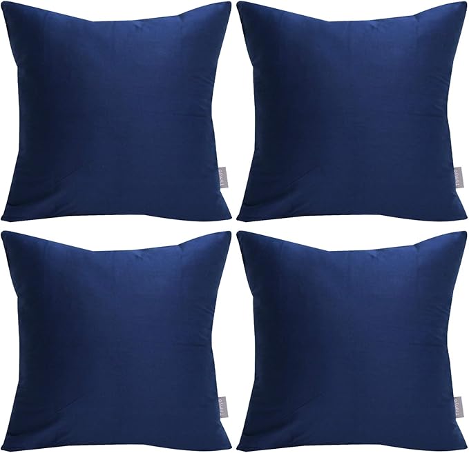 Thmyo 4-Pack 100% Cotton Comfortable Solid Decorative Throw Pillow Case Square Cushion Cover Pillowcase Sublimation Blank Pillow Covers Christmas DIY Throw Pillowcase(22x22inch/55x55cm,Midnight Blue)