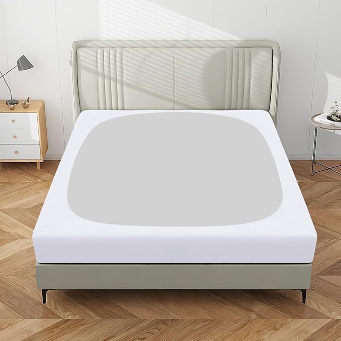 PureFit Stretchy Box Spring Cover Queen - Elastic Fitted Box Spring Wrap Around 4 Sides, Wrinkle & Fading Resistant Fits Queen Size Beds, White