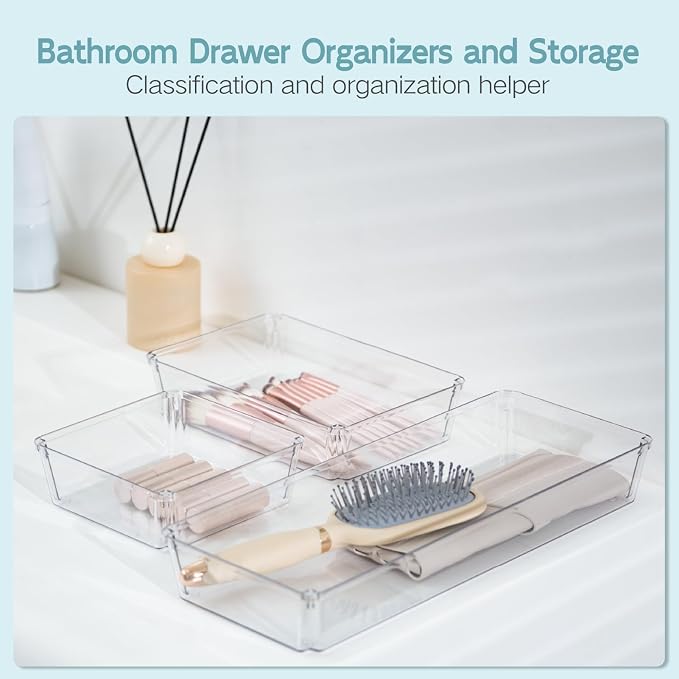 12 Pack Large Clear Plastic Drawer Organizer Trays, Desk Drawer Organizers and - Image 8