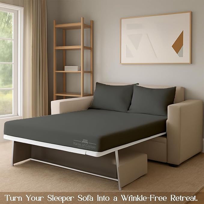 Sleeper Sofa 4 Piece Bed Sheet Set Premium Quality 100% Cotton 500 Thread Count, Smooth & Super Soft Sateen Weave, Extra Soft Bed Sheets, Wrinkle Free, 4 Inch Deep Pocket (Queen, Dark Grey)