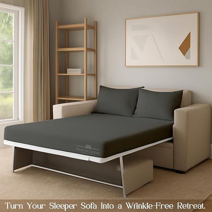 Sleeper Sofa 4 Piece Bed Sheet Set Premium Quality 100% Cotton 500 Thread Count, Smooth & Super Soft Sateen Weave, Extra Soft Bed Sheets, Wrinkle Free, 4 Inch Deep Pocket (Queen, Dark Grey)