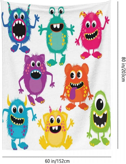LOKMU Throw Blanket, Kids Cute Cartoon Fluffy Monsters Ultra-Soft Cozy Flannel Blankets, Fuzzy Plush Lightweight Modern Blanket for Couch Sofa Bedding Home Decor, 60" L x 50" W