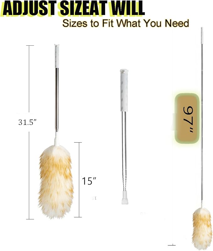Lambswool Feather Duster with Extension Pole up to 97inch, Extendable Feather - Image 2