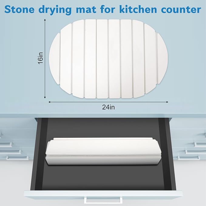 Stone Drying Mat for Kitchen Counter, Foldable 24"x16"Large Absorbent - Image 5