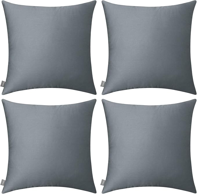 Thmyo 4-Pack 100% Cotton Comfortable Solid Decorative Throw Pillow Case, Square Cushion Cover Pillowcase Sublimation Blank Pillow Covers DIY Throw Pillowcase for Sofa(16x16 inch/ 40x40cm, Dark Grey)