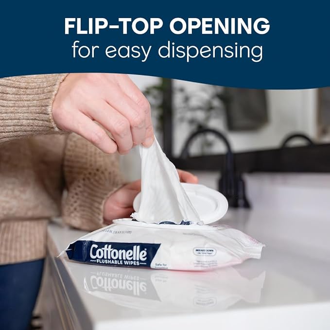 Cottonelle Fragrance Free Flushable Wet Wipes, Adult Wet Wipes, 8 Flip-Top Packs - Image 6